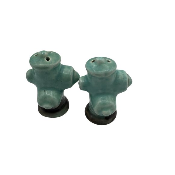 Fire Hydrant Shaped Ceramic Salt & Pepper Shakers Handcrafted Blue & Black - Picture 5 of 6